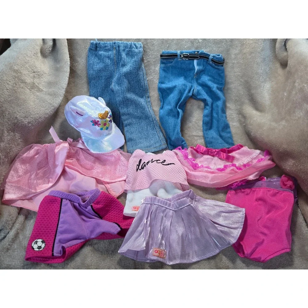 18 Inch Doll Clothes Lot Denim Jeans Skirts Tutu Unicorn Hat Pink